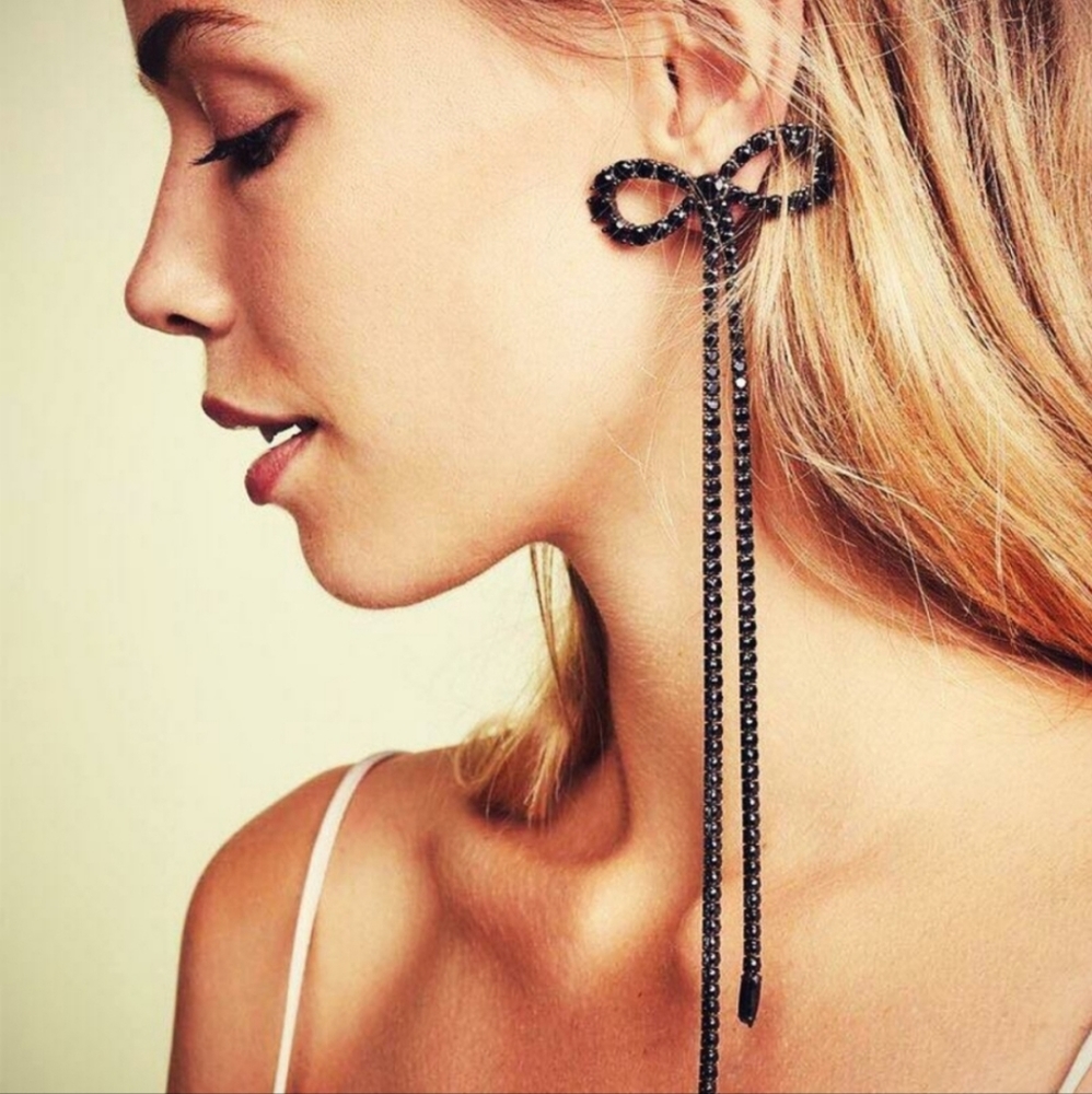 🌈Long Ribbon Rhinestone Bling Earrings